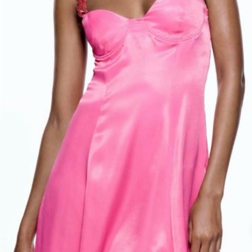 Zara Vibrant Pink Satin Mini Dress